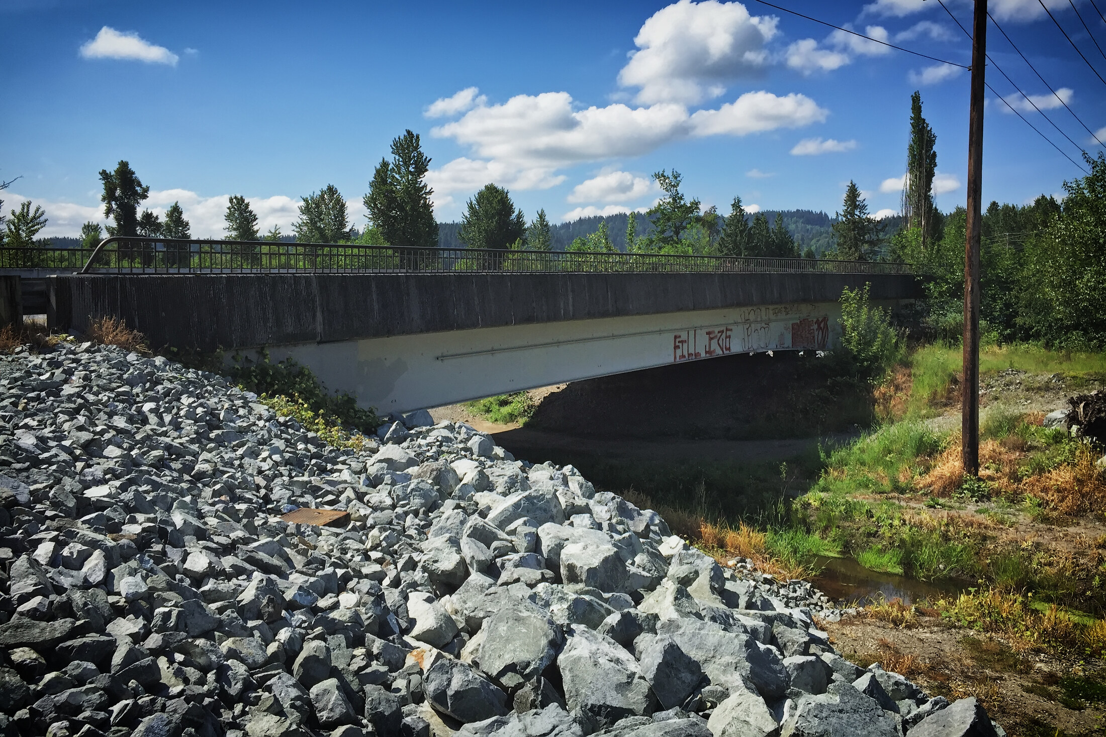 The Orting-Kapowsin Highway crossing the Puyallup River near Orting, with the river valley and tree-lined banks below